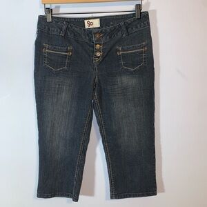 So Women's Blue Jeans low rise capri pants size 11 zig zag stitching vintage Y2K